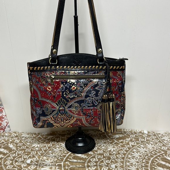 Patricia Nash Black and Red Satchel with Intricate Design - Picture 1 of 16